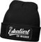 MoonWorks® Damen Beanie mit Patch Strickmütze mit Spruch Party Eskaliert eh Wieder Aufdruck Lustig Damenmütze Schwarz Unisize