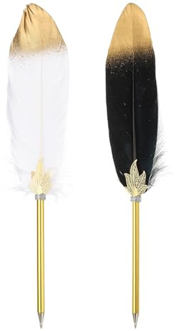 PATIKIL Federfeder, Feder-Kugelschreiber Großhandel Raffinierte Vintage-Feder-Kalligraphie-Feder für Gästesignatur Hochzeit Braut Büroschreiben, Weiß/Schwarz