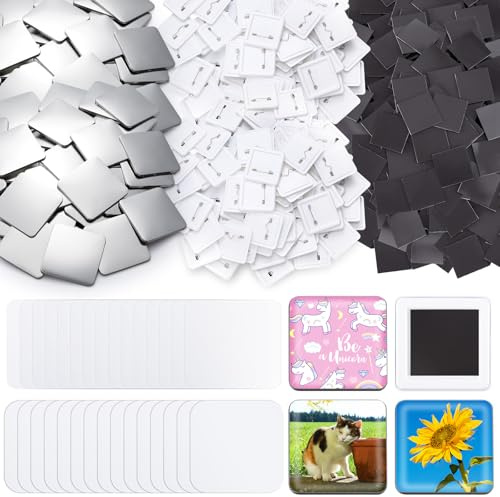 Teenyyou 100 Sets 2 Inch Square Button Magnet Maker Kit, Plastic Back Cover