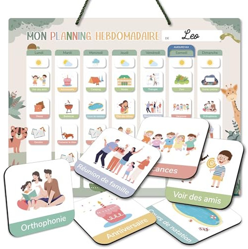 BIROYAL Planning de semaine pour enfants - 42×32 cm Calendrier enfant éducatif Montessori avec 177 aimants & cordelette - Tableau routine enfant effaçable et réutilisable - pour garçons et filles