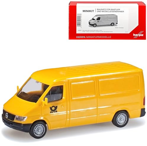 Mercedes-B Sprinter W901 Transporter Kasten Gelb Post 1. Generation 1995-2006 Bausatz Kit H0 1/87 Herpa Modell Auto mit individiuellem Wunschkennzeichen