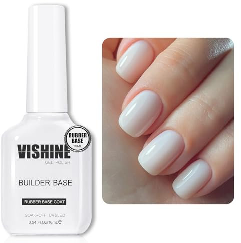 Vishine Milky White Rubber Builder Base Gel Nail Polish, 6 in 1 Builder for Strengthen Apex Building Extension Long Lasting Protect U V Cured Color Based Manicure for Fragile Nails Art Home Salon R061