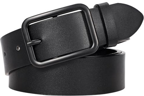 LEACOOLKEY Damen Ledergürtel schwarz mit Klassischer quadratischer Schnalle damen gürtel für Jeanshosen, 3.3cm Breite