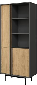 Mirjan24 Standregal Agova 3D WK02 – Bücherregal mit 3 Türen, 3 Regalen und 5 Einlegeböden, Bücherschrank, Aufbewahrungregal (Anthrazit/Geölte Eiche)