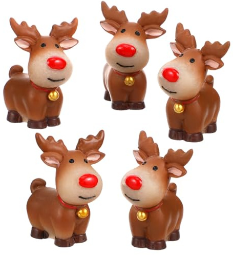 Gatuida 5Stücke Kleiner Weihnachten Elch Figuren Harz Ornament Rentier Cartoon Statue für Büro Schlafzimmer Micro Landschaft Dekoration