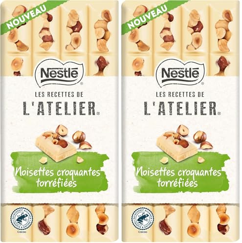 Nestlé Les Recettes de L'Atelier - Tablette Chocolat Blanc Noisettes - 150g (Lot de 2)
