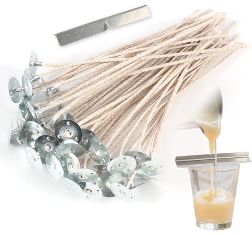 1 Stück Docht Halter & 50 Stück Kerzendochte für Kerzen, Natürliche Bio Baumwolle, vorgewachst mit Soja-Wachs - Langlebig, geruchlos, sauber