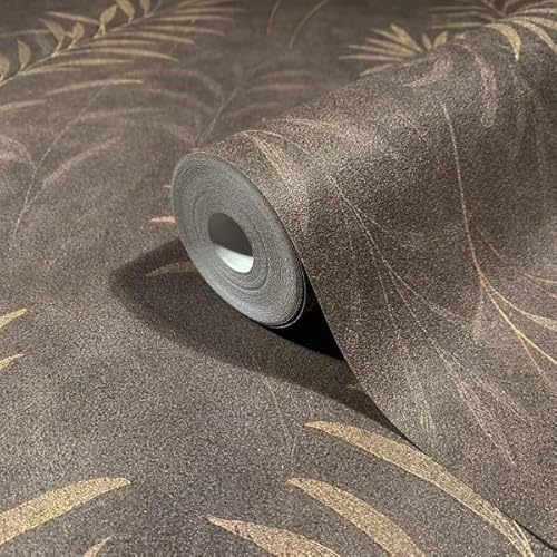 marburg Self-Adhesive Wallpaper, Brown, Grey Leaves, Floral Jungle Plant Motif for Wall and Furniture, Furniture Sticker Film, 6.00 x 0.53 m, Made in Germany