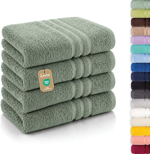 Lavea® 4er Set Handtücher 50x100 cm, Elena Frottiererie, 100% Baumwolle, Saugstark & Weich, Handtücher Set, Waschbar, Trocknergeeignet, Gäste Handtücher, Frottierhandtuch - Eukalyptus