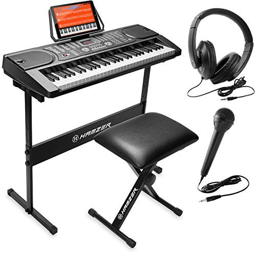 Hamzer 61-Key Portable Electronic Keyboard Piano with Stand Stool Headphones & Microphone