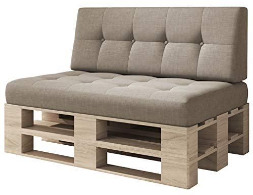 sunnypillow Palettenkissen für Palettenmöbel - 2er Set - Palettenauflage für Palettensofa - Palettenpolster für Garten, Gesteppte Kissen mit Knöpfen für Europaletten - Rückenkissen & Sitzkissen Braun