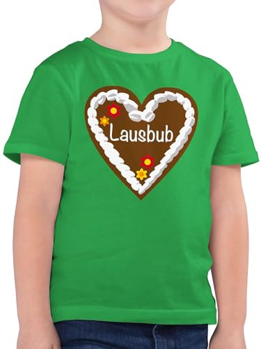 Kinder T-Shirt Jungen - Kompatibel mit Oktoberfest Trachtenshirt - Lebkuchenherz Lausbub - 128 (7/8 Jahre) - Grün - Trachten Tshirt bayrische Outfit bayrisch lausbua tischert Trachtenmode