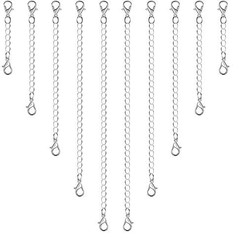Anezus 10 Stück Halskettenverlängerungen, Schmuckverlängerungen für Halsketten, Silberarmbänder, Kettenverlängerungen für Halsketten, Armbänder und Schmuckherstellung (verschiedene Größen)