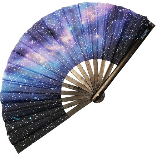 SoJourner Bags Galaxy Rave Fan - Large Folding Clack Fan for Men and Women - Rave Accessories for EDM, Line Dancing, Cosplay, Concerts and More