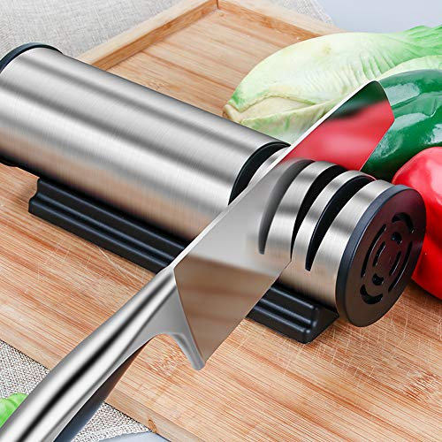 DUYER Electric Knife Sharpeners, Household High-Precision Kitchen Knife Sharpener, Kitchen Multifunctional Automatic Sharpening Stone, Fast And Labor-Saving Metallic