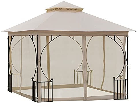 Outsunny Tonnlle de Jardin Barnum Pavillion de Jardin 3 x 3 Double Toit avec moustiquaires Amovibles imperméable Beige