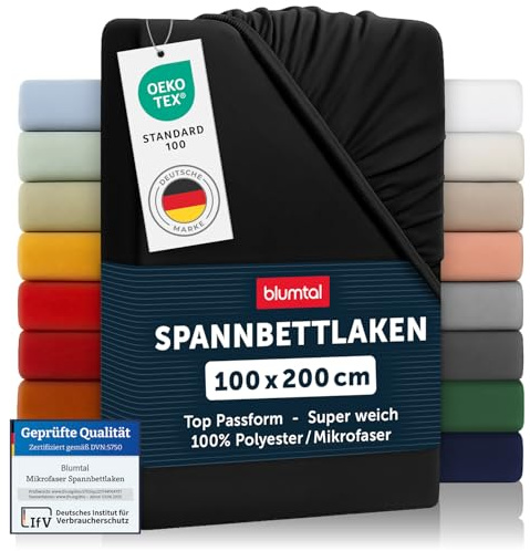 Blumtal® 2er Set Spannbettlaken 100x200x30cm aus Microfaser - Oekotex zertifiziertes Bettlaken Spannbettlaken in Schwarz