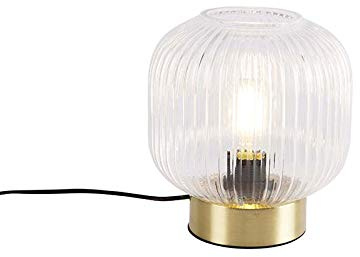 Qazqa Art Deco Tischleuchte mit Glas, Tischlampe - Karel - Gold, Rund, max. 25W, Geeignet für LED, 22cm, Ideal als Wohnzimmerlampe und Schlafzimmerlampe