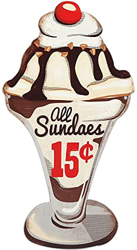 Open Road Brands Eiscreme-Metallschild für Küche oder Esszimmer – Alle Eisbecher 15 Cent