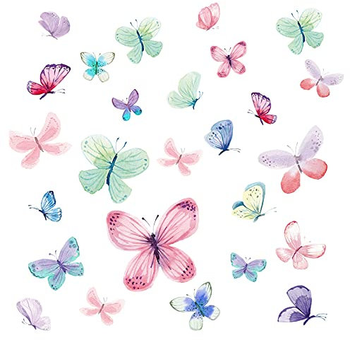 Little Deco Wandtattoo Wandaufkleber Wandsticker 26 Schmetterlinge Wanddeko Kinderzimmer Spielzimmer Schlafzimmer Wohnzimmer Flur Bad WC Kindergarten DL653