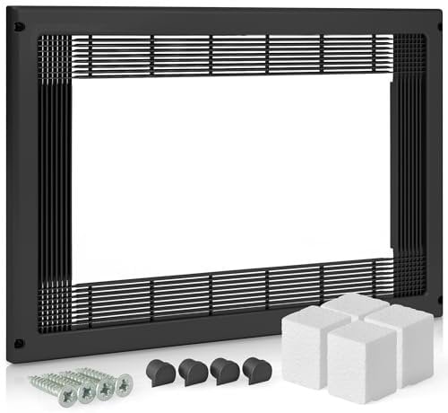 AZERODESIGN - Marco Microondas- 40x60cm -22mm de Grosor-Incluye Tornillos- Tapas Embellecedoras y 4 Tacos en Polietileno- Marco Microondas Negro- Embellecedor Microondas -Rejilla Recortable
