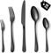 BEWOS servizio di posate per 12 persone, set di posate da 60 pezzi nero opaco comprensivo di coltello, forchetta, cucchiaio, posate in acciaio inox, lavabili in lavastoviglie
