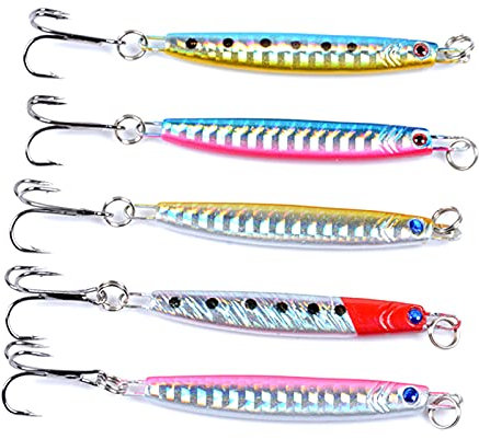 5 Pcs Fishing Lures Set Hard Metal Fishing Lures Bait Comes With Three Hook Sequined Fishing Spoon, Flashing Micro Bait Used For Freshwater And Saltwater Fishing