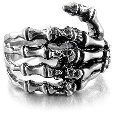 Gothic-Totenkopf-Handringe für Damen und Herren, Halloween-Skelett-Hand, Cosplay-Schmuck, Messing, Stein