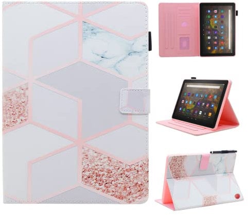 BYCeKe Compatible for Amazon Fire HD 10 Case & Fire HD 10 Plus Tablet Case (13th/11th Generation 2023/2021 Release) PU Leather Flip Stand Cover with Smart Auto Wake/Sleep & Pencil Holder, Marble