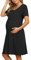 KOJOOIN Chemise de Nuit Naissance Femme d'allaitement Manches Courtes Vêtements de Nuit Coton de maternité avec Patte de Boutonnage sur Toute la Longueur Robe de Nuit,Noir(Manches Courtes),L