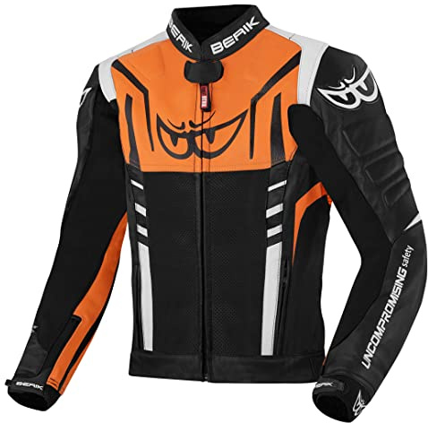Berik Striper Motorrad Lederjacke, schwarz/weiß/orange, 52