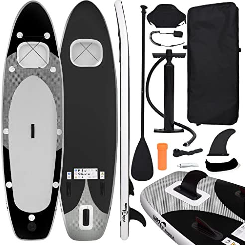 vidaXL SUP Board Set Aufblasbar für 1 Erwachsener Stand Up Paddle Surfboard Surfbrett Paddling Funboard Paddelboard Wellenreiter Schwarz 330x76x10cm