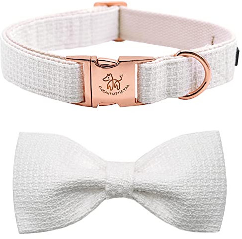 Elegant little tail Hundehalsband mit Schleife – Weiß Verstellbares Hundehalsband mit Schleife aus Baumwolle, strapazierfähiges Halsband mit Schleife, Geschenk für mittelgroße Hunde