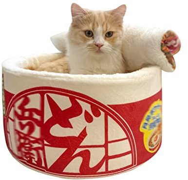 Ramen Katzenbett, sofortige Nudelform, Katzenhaus, beruhigendes Katzenbett für Wohnungskatzen, niedliches und bequemes Haustier-Katzenhaus, abnehmbar, multifunktional, weiches Haustierbett, geeignet