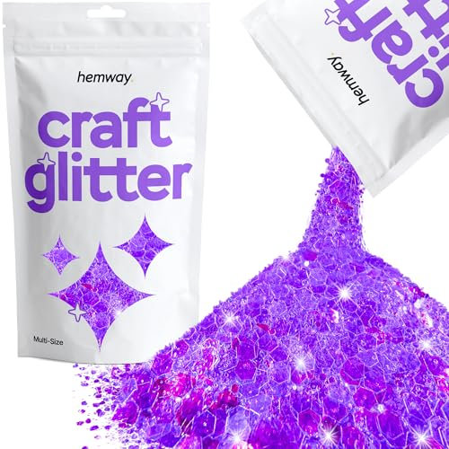 Hemway Craft Glitter - Fluorescent Purple | 100g Multi Size Metallic Sequin Flakes for Halloween Resin & Epoxy Crafts | Supplies for Autumn Décor, Bunting, Nails, Candle, Face & Mask Decorating