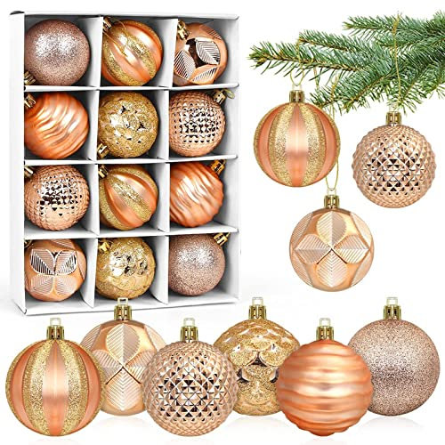Weihnachtskugeln Gold, Christbaumkugeln Kunststoff 6cm, Champagner Weihnachtsbaumkugeln Groß, 12 Stücke Weihnachtsbaum Kugeln Set