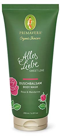 PRIMAVERA Alles Liebe Duschbalsam 200 ml – Geschenk für Frauen, Duschgel, Naturkosmetik – Rosen, Mandarinen Duft - reinigt sanft, rückfettend - vegan