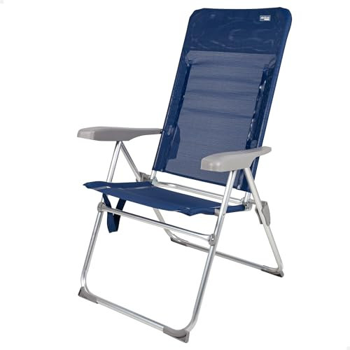 Aktive 62662 - Schmaler, klappbarer Strandstuhl, Anti-Roll-Funktion, Liegefunktion, Marineblau, 6 Positionen, Maße 47 x 66 x 107 cm, Material: Aluminium, widerstandsfähig, maximales Gewicht 110 kg.