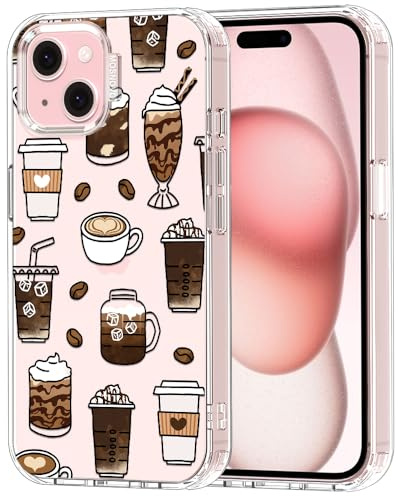 MOSNOVO Case for iPhone 15 Plus / 14 Plus [Buffertech 6.6ft Military-Grade Drop Protection] [Anti Peel Off Tech] Clear TPU Bumper Phone Case Cover Design - Coffee