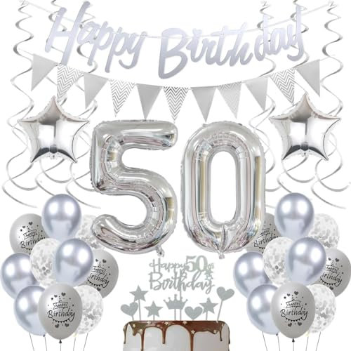 Deko 50. Geburtstag Silber, Geburtstag Deko 50 Jahre Silber, 50. Geburtstag Frau Deko Silber, Luftballon 50 Silber Geburtstagsdeko, Silber Luftsballon 50. Geburtstag Dekoration Mann Frau