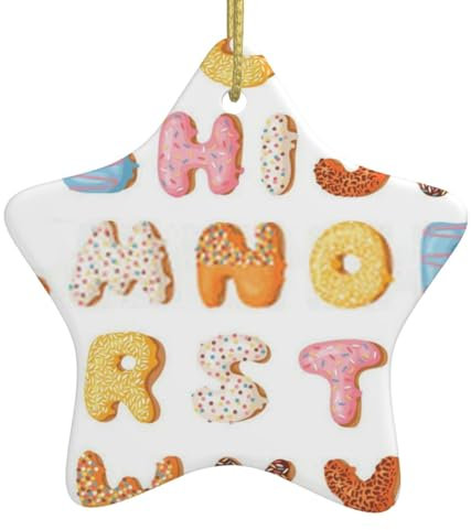 Rosa Wort Cartoon Donut Weihnachtsbaum Keramik Hängende Xmas Stern Hängende Dekorationen mit Band Weihnachtsbaum Ornament für Party Anhänger Andenken Handwerk für Weihnachtsbaum