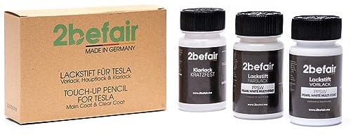 2befair Lackstift Autolack Set bestehend aus Basislack und Klarlack je 60 ml - Made in Germany- Kompatibel mit Tesla Farbcode (White Multi Coat 3 Layer)