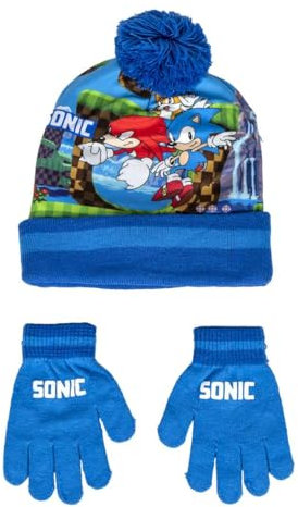 Super Sonic Bommel Mütze und Hanfschuhe Set Wintermütze Beanie (DE/NL/SE/PL, Numerisch, 52, 54, Blau)
