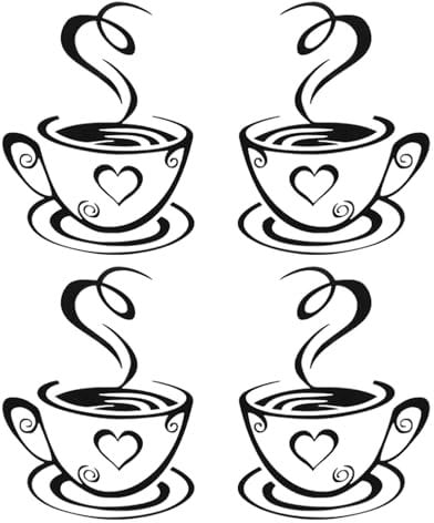 2 Pares de Pegatinas de Pared para Tazas de Café - Autoadhesivas para Cocina, Restaurante, Bar - Arte y Decoración