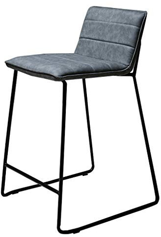NEAFP Barhocker, Esszimmerstuhl, niedrige Rückenlehne, Barhocker aus Metall, hohe Barhocker, stapelbare Barhocker, Stühle für die Küche, Frühstücksbar, Metall und Feux-Leder – Grau HGCHH