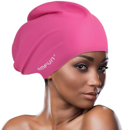 AMFUN Badekappe für Lange Haare, Extra große Badekappe Damen Silikon Badekappe, Frauen und Herren Badekappe für Dreadlocks, Haarverlängerungen, Zöpfe, Afro Haarwebart