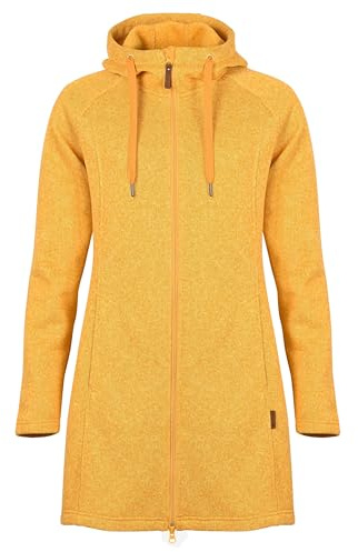 ELKLINE Damen Fleecemantel Durchwärmer | Strickfleecejacke halblang Übergangsjacke Kapuze, Farbe:golden sunset, Größe:38