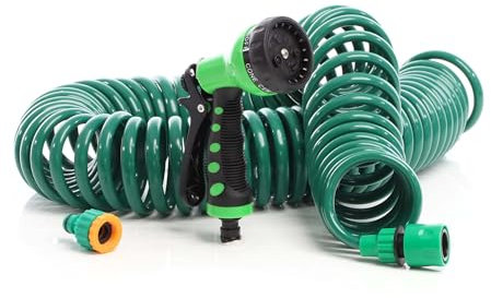 Wiltec Tubo a spirale da giardino e terrazzo 15 m, 7 modalità di getto, per irrigazione piante e fiori