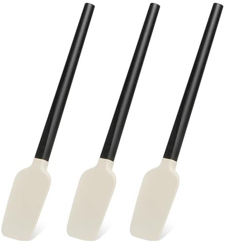 3 Silicone Jar Spatulas, 9-Inch Flexible Spatulas with Wooden Handle Resistant to High Heat - Pack of 3