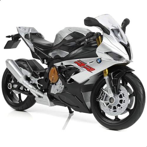 Risopen 1:12 Motorradmodell Spielzeug kompatibel für BMW S1000RR Metall-Stempel mit Plastikmotorradmodell Keine Montage benötigt Mini-Fertig-Moto-Geschenk für Erwachsene ?Silber?